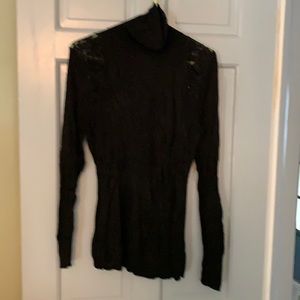Black cotton turtle neck with lace shoulders